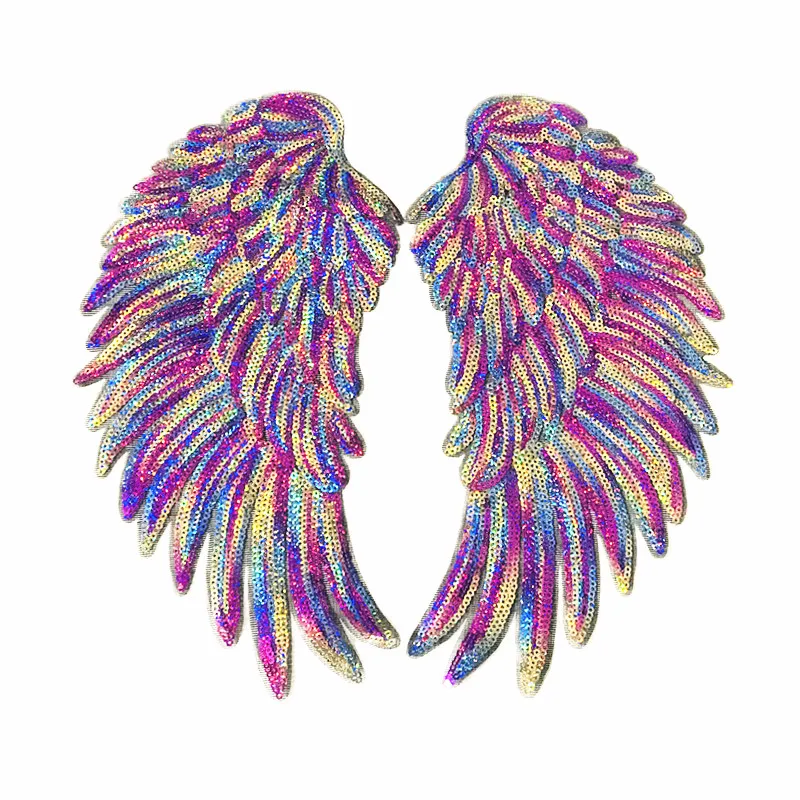 1 пара красивые Радужное перо аппликации с блестками и крыльями вышитая нашивка