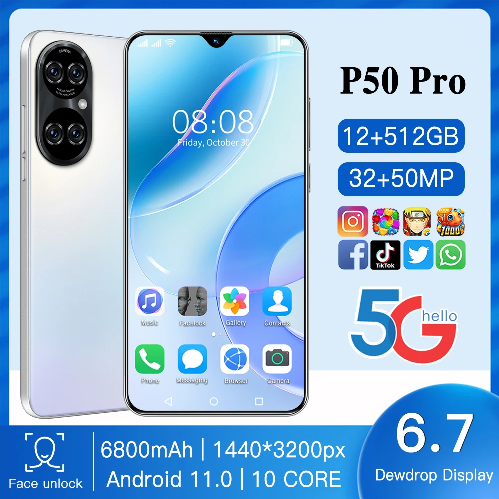 

P50 Pro 6.7-inch 5G Global Version Smartphone 12GB+512GB GPS Positioning 6800mAh Face Unlock Dual SIM Dual Standby