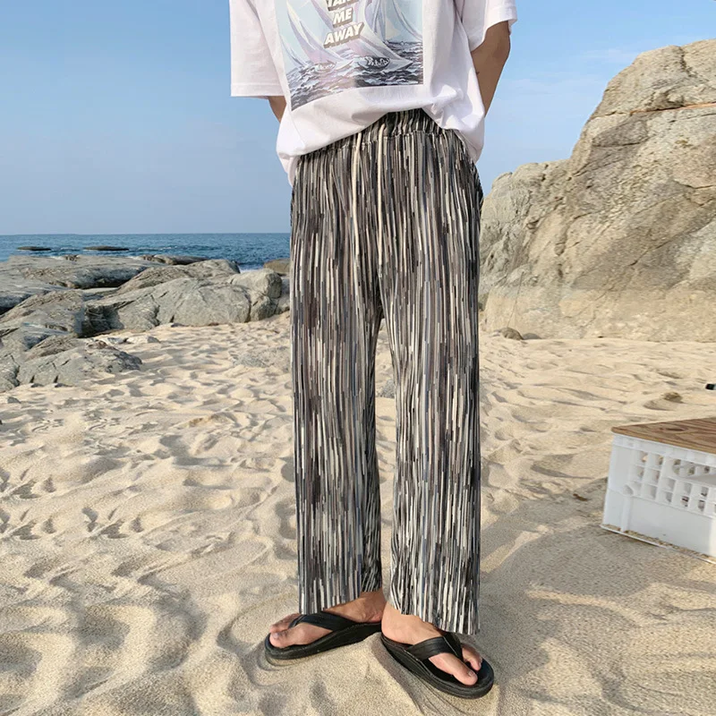

Summer thin pleated wide-leg pants ice silk breathable pendant comfortable loose casual pants hipster men