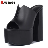 asumer 2021 genuine leather sandals women fashion brand thick high heel party night club shoes sexy platform sandals ladies