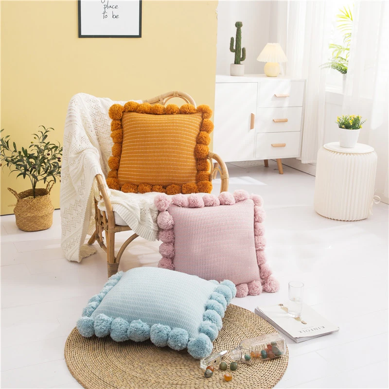 

New Home simple ball knitted pillow Pure Cushion Cover new soft beauty cushion case sofa bed car home room Dec FG1248