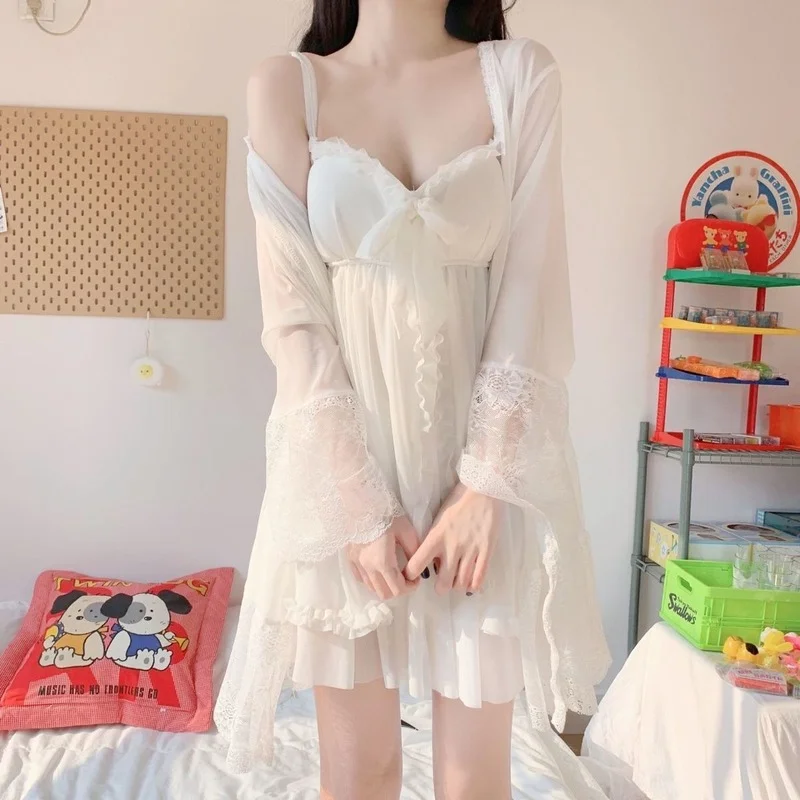 Indumenti da notte Sexy 2021 New Summer Vintage Princess Style Dress Cute Lace Sling Nightdress Kawaii Bow Nightgown Home Suit