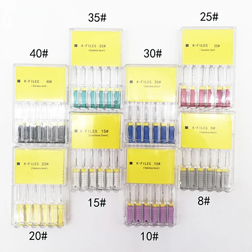 1set(8packs) 8 packs 8#-40# 25mm Dental K Files Root Canal Dentistry Endodontic Instruments Dentist Tools Hand Use Stainless Steel - Цвет: 1set(8packs)