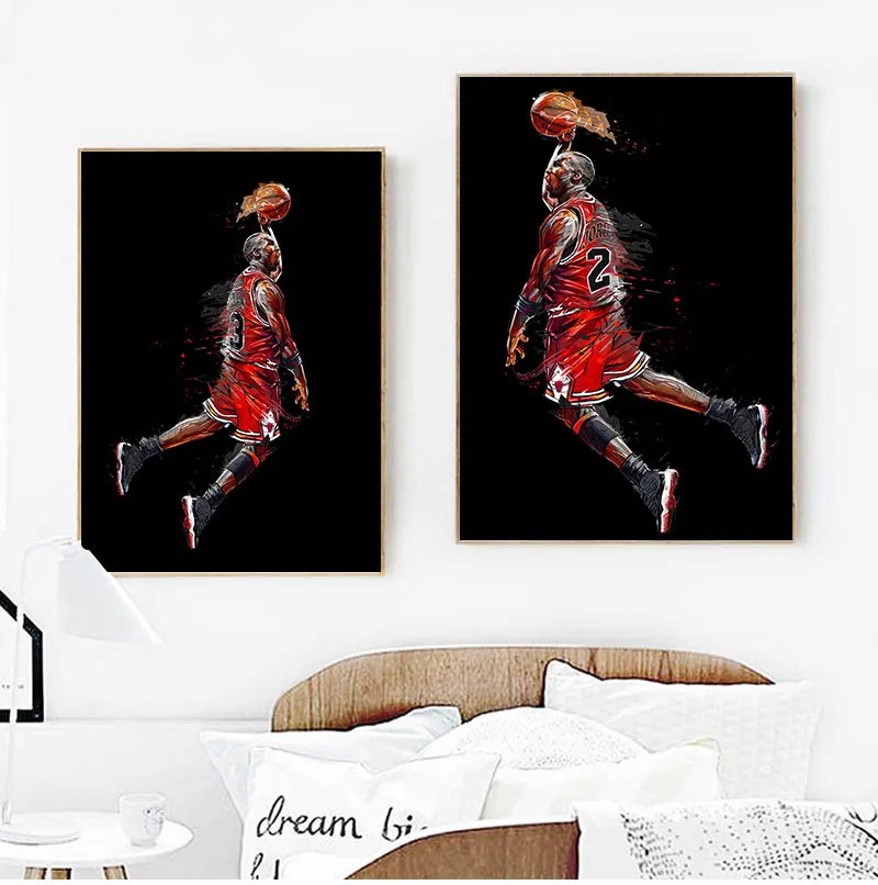 Абстрактная живопись Майкл плакат Джордан Fly Dunk Баскетбол настенные картины для