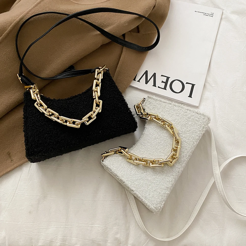 Пушистые плюшевые сумки через плечо для женщин в стиле ретро повседневные