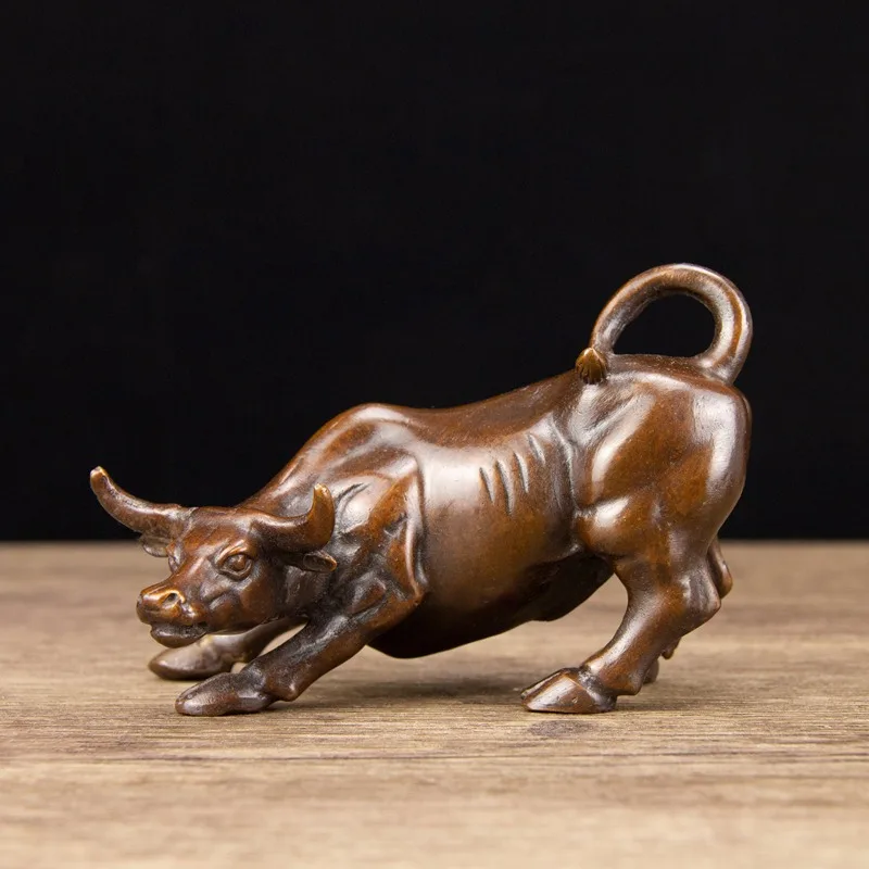 

Wall Street Bronze fengshui wealth Fierce Bull OX Statue Metal crafts family decorations