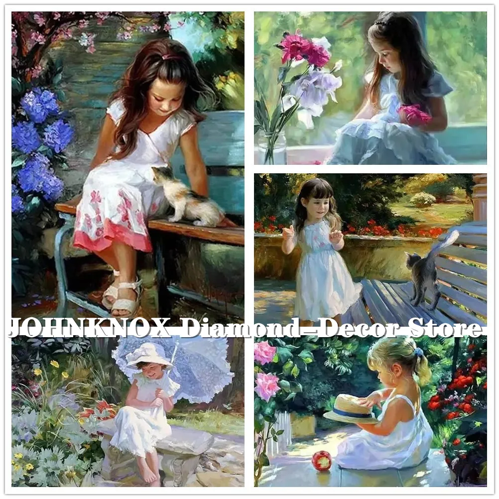 

Vintage 5D Diy Diamond Painting Little Girl Mosaic Handmade Embroidery Cross Stitch Full Drill Diamond Wall Decor Craft Gifts