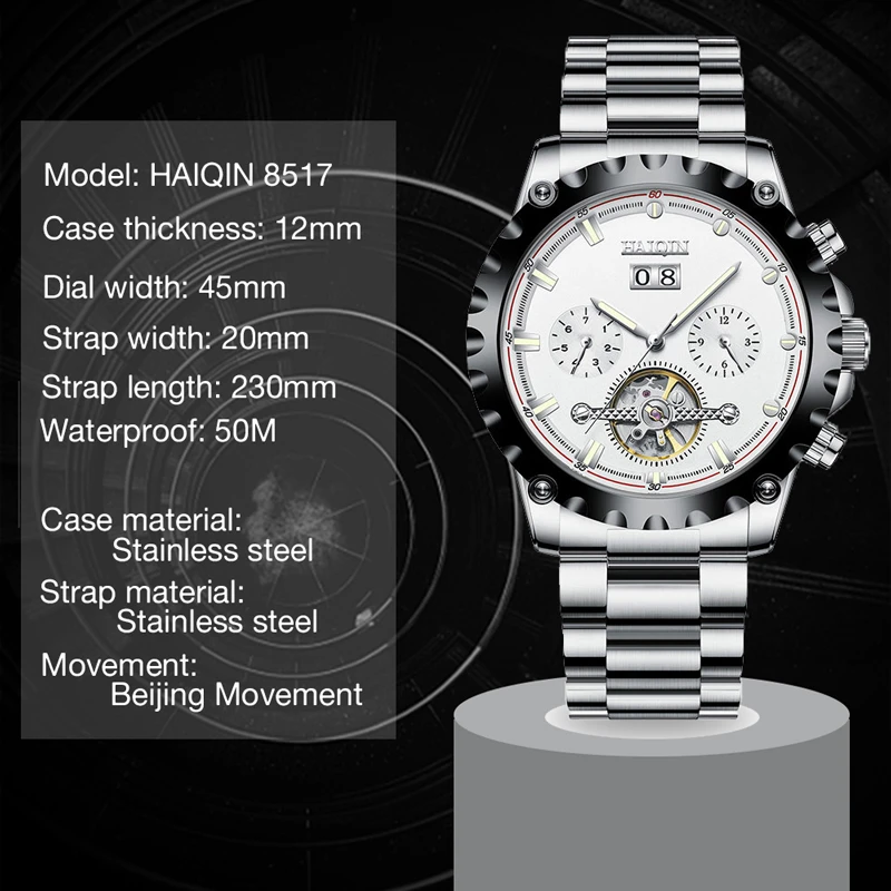 Часы наручные HAIQIN Мужские механические брендовые Роскошные автоматические