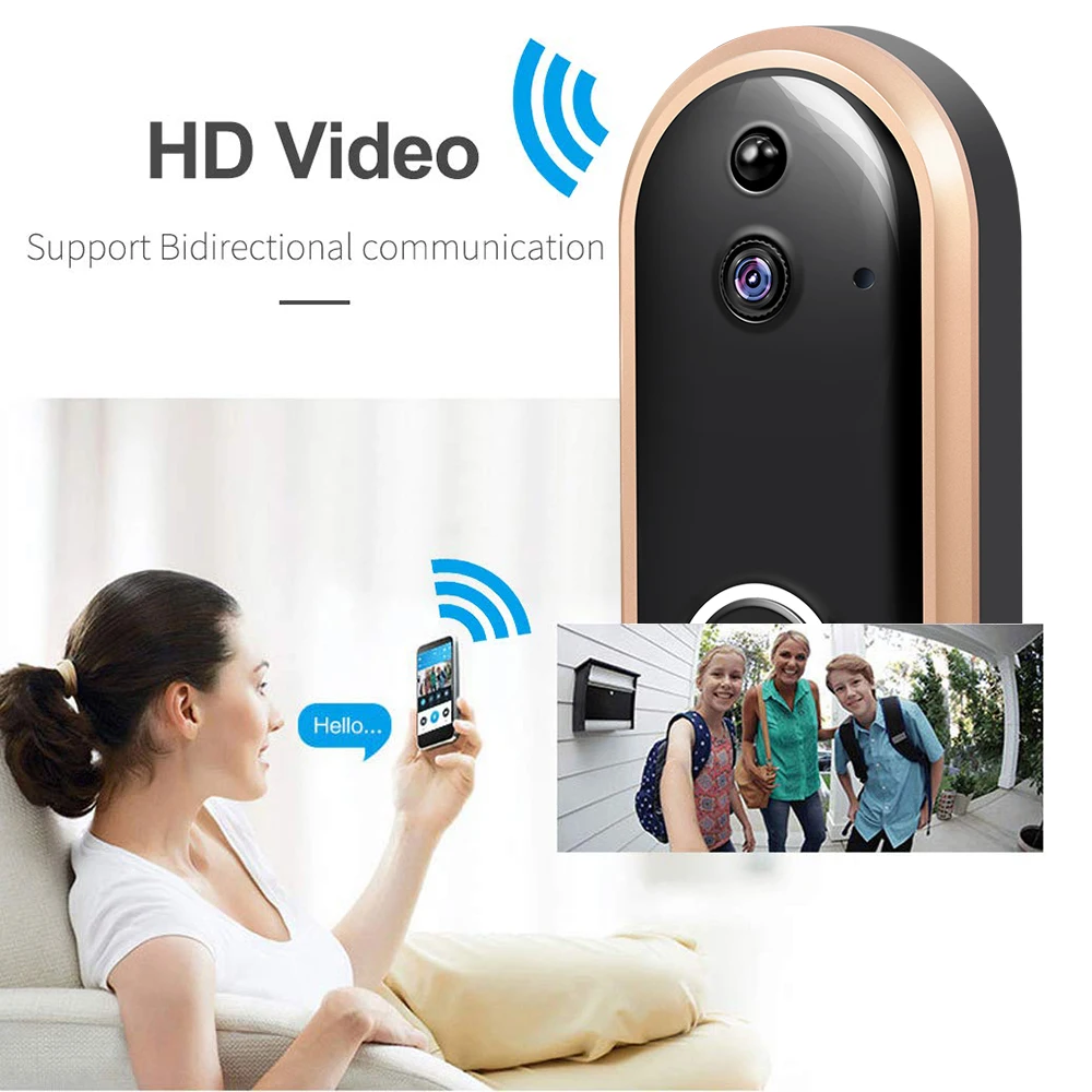 Умный дом WiFi дверной звонок 1080P Камера Безопасности Двусторонняя аудио PIR ИК детектор движения ночного видения беспроводной дверной звонок с колокольчиком