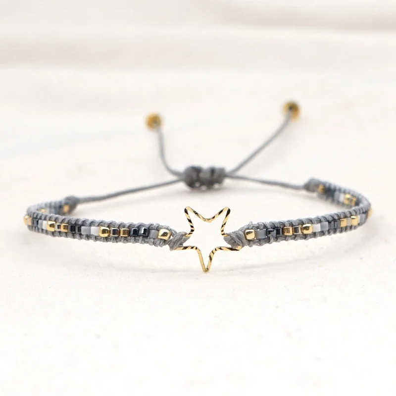 

2021 Fashion Stainless Steel Five-pointed Star Ethnic Pure Hand-made Beaded Miyuki Beads Couple Bracelets for Women Jewellery
