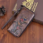 Женский Длинный кошелек-клатч из натуральной кожи, дамская сумочка с принтом бабочки и цветов, Дамский ретро-кошелек с застежкой для карт, сумочка для денег и запястья