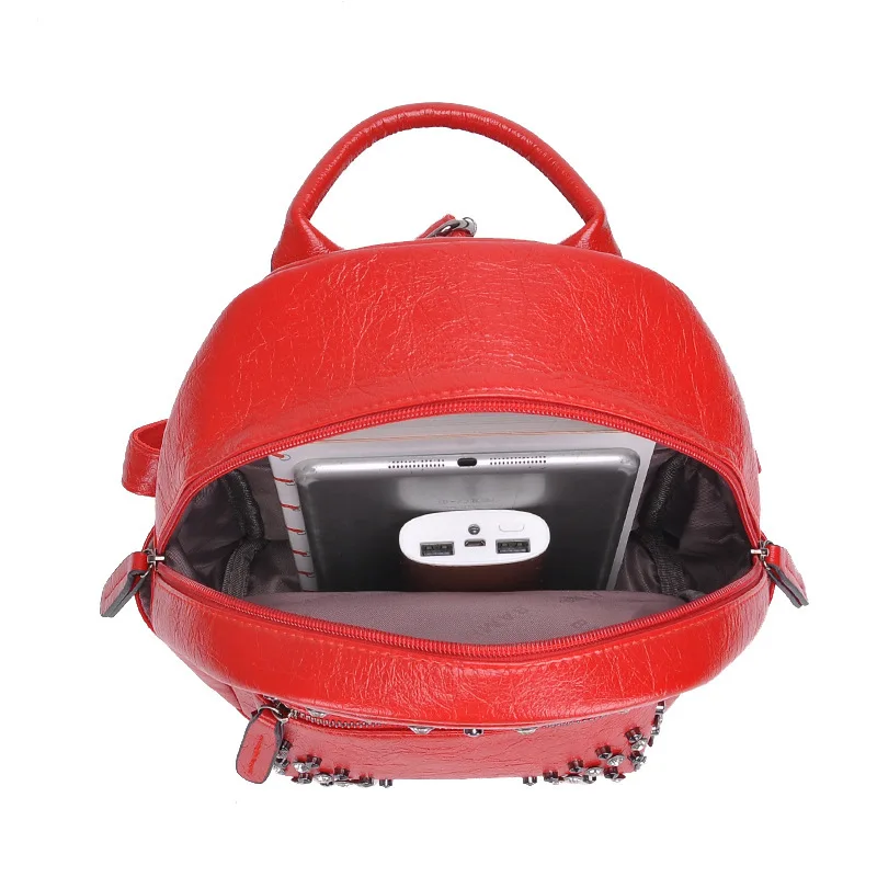 2019 женские кожаные рюкзаки с заклепками красного цвета Ретро Sac Dos Femme