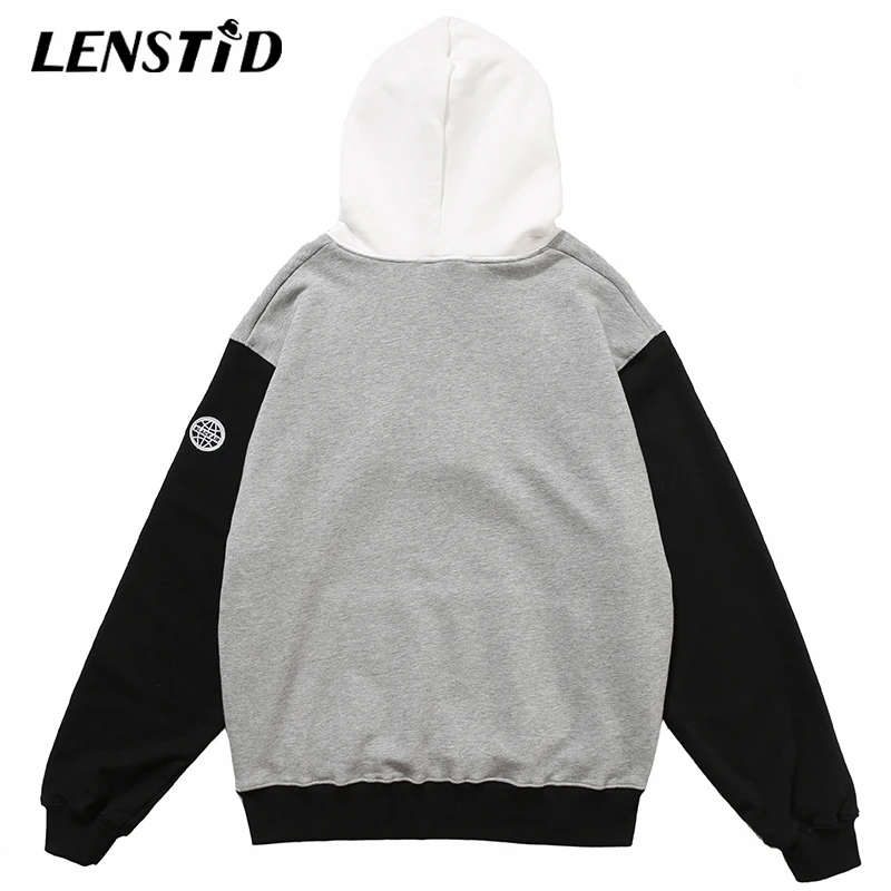 Мужской пуловер LENSTID в стиле хип хоп толстовки с капюшоном колор блок уличная