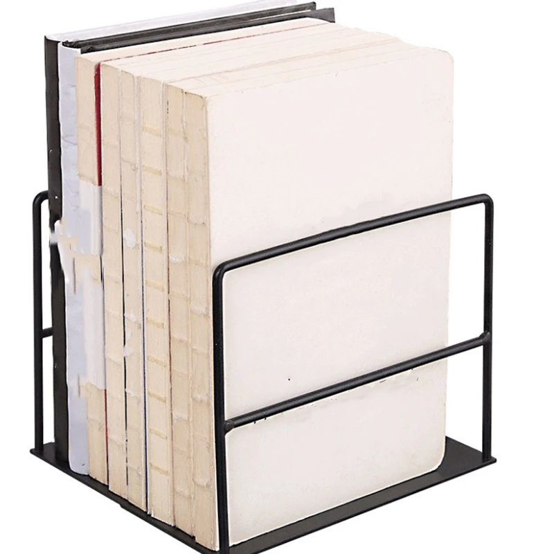 

1 Pair Wrought Iron Bookends Book Support Simple Desktop Office azine Organizer Stand Shelf Holder