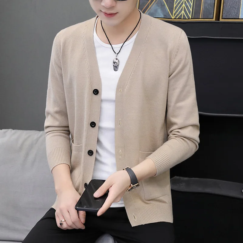 

Новинка 2022, Мужская Весенняя тонкая верхняя одежда, кардиган, вязаная рубашка, однотонный Повседневный свитер для подростков