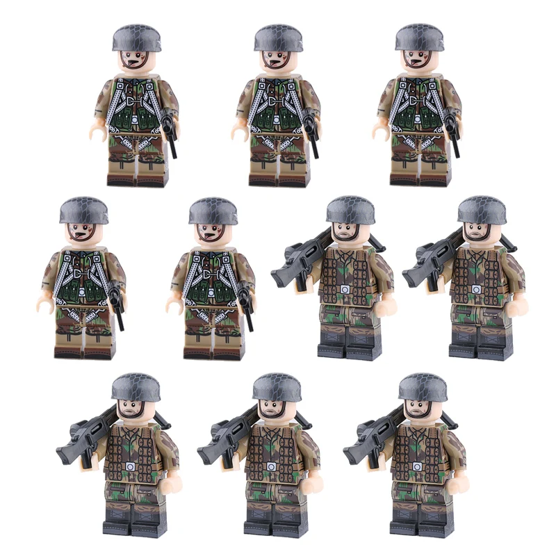 S19-20-10PCS Новинка WW2, армейские солдатики, фигурки, блоки, Германия, США, дивизия, шлем, аксессуары для оружия, Строительные кирпичи, игрушки для детей - Цвет: S19-20-10PCS