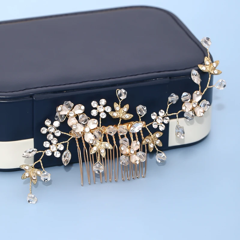 Винтажные свадебные аксессуары для волос с золотым цветком Длинные Кристаллы