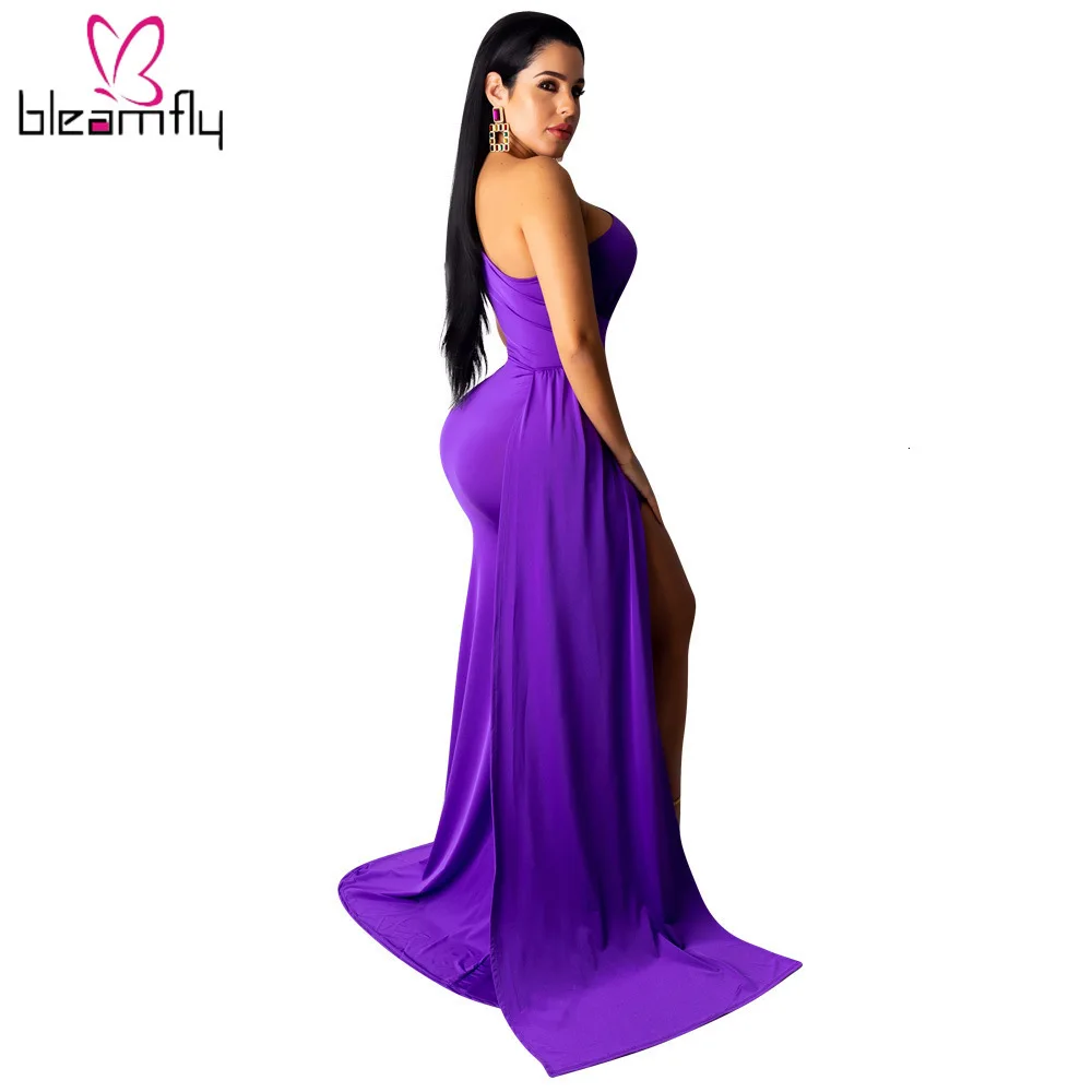 Новинка 2019 женское осеннее платье на одно плечо с высоким разрезом Сексуальные