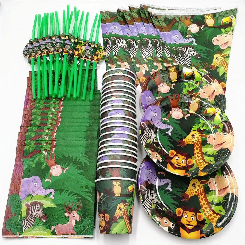 Набор одноразовой посуды в виде животных джунглей 81 шт. 20 человек декор для