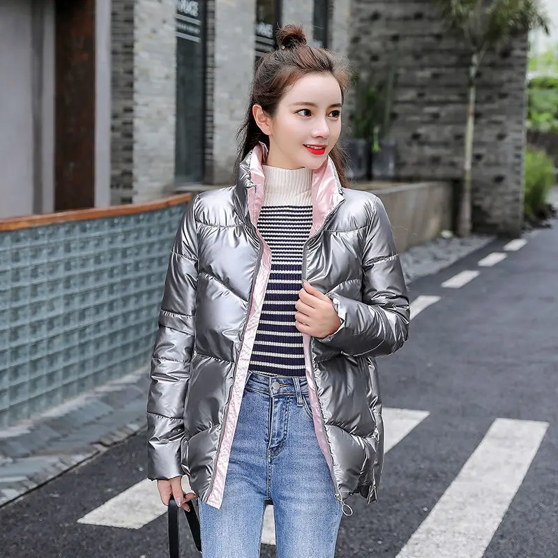 Brilliant Sustans Padded Woman Jacket Parkas Zipper Split Stand Collar Warm Windbreaker Winter Snow Outerwear Grey Pink Black