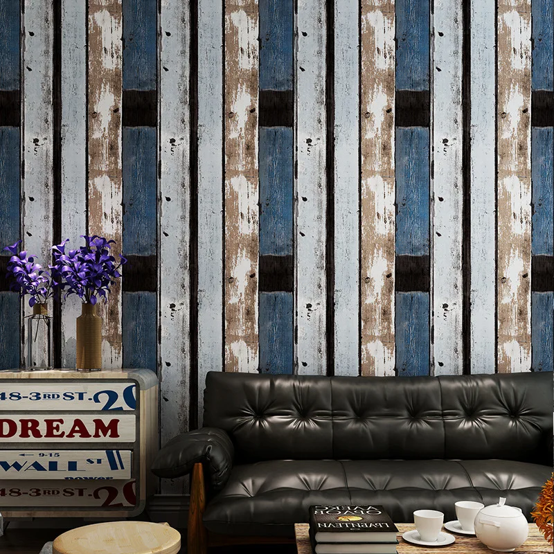 

Retro wallpaper industrial style loft nostalgic imitation wood grain American wooden board personality fashion Nordic