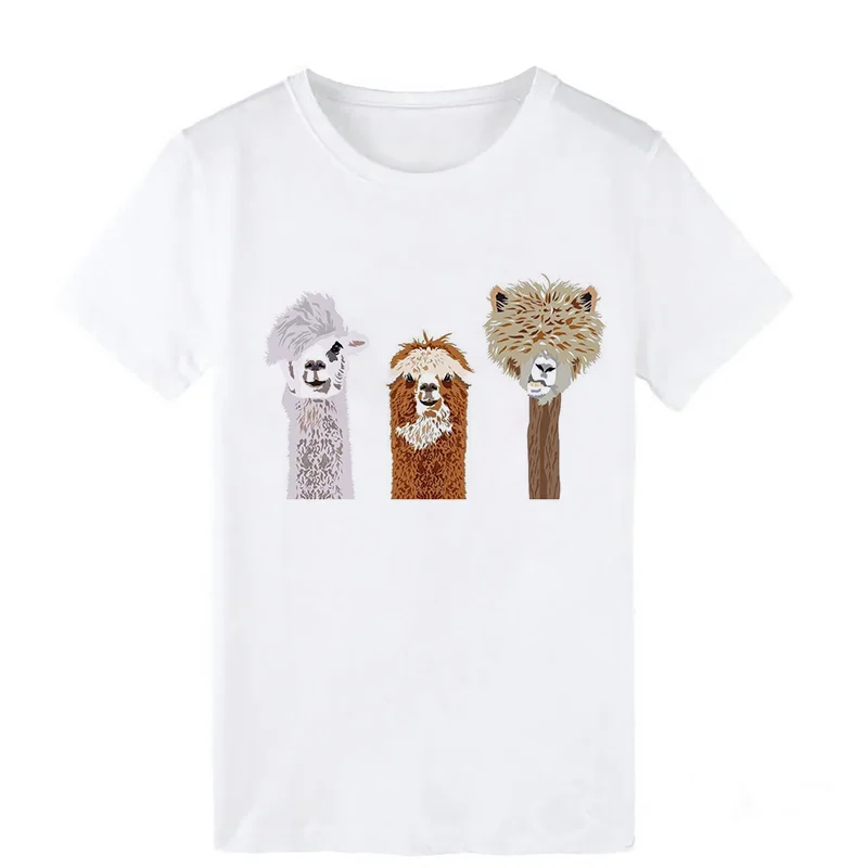 

2021 Kawaii Alpaca Printed T-shirt Women Casual White Tops T Shirt Vogue Ladies Summer Harajuku Tshirts Tee Shirt Tops For Women