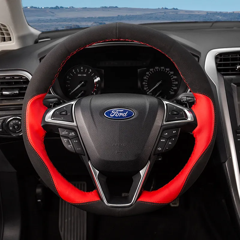Кожаный чехол на руль для Ford Edge Focus Escape Escort Ecosport Taurus Kuga Mondeo прошитый вручную из
