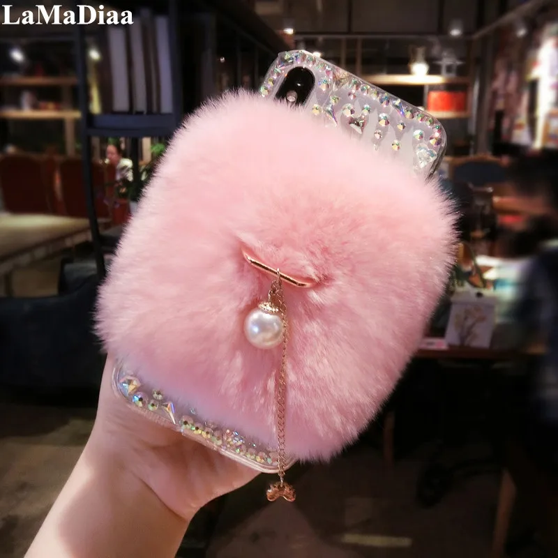 

Luxury Glitter Bling Diamond Rabbit Fur Ring Stand Soft Case For iphone X XS MAX XR 6 6S 7 8 Plus 11 12 13 Pro MAX Phone Case
