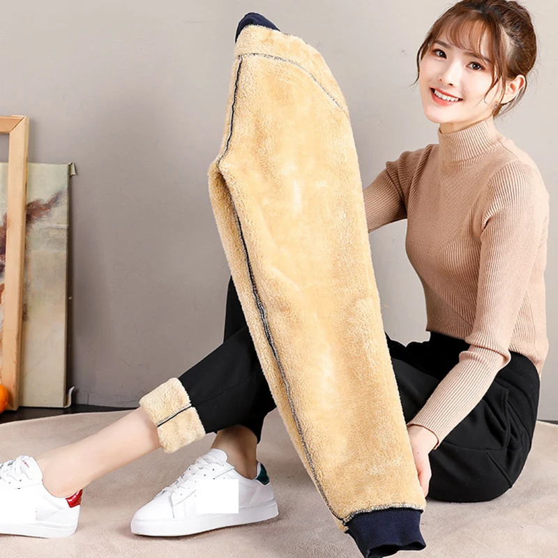 Модные женские брюки с высокой талией на осень и зиму свободные плотные