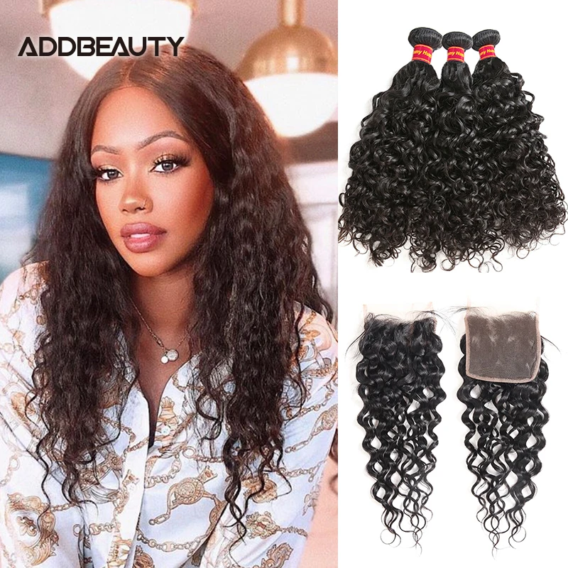 

Water Wave Human Hair Bundle With 5x5 HD Transparent Lace Closure 13x4 Lace Frontal Brazilian Remy Hair Pre Plucked Hairline
