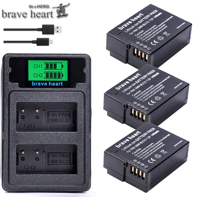 charger and 3battery Батарея DMW-BLC12 BLC12E BLC12PP DMW BLC12 батареи+ двойное зарядное устройство для Panasonic Lumix FZ1000, FZ200, FZ300, G5, G6, G7, GH2, DMC-GX8 - Цвет: charger and 3battery