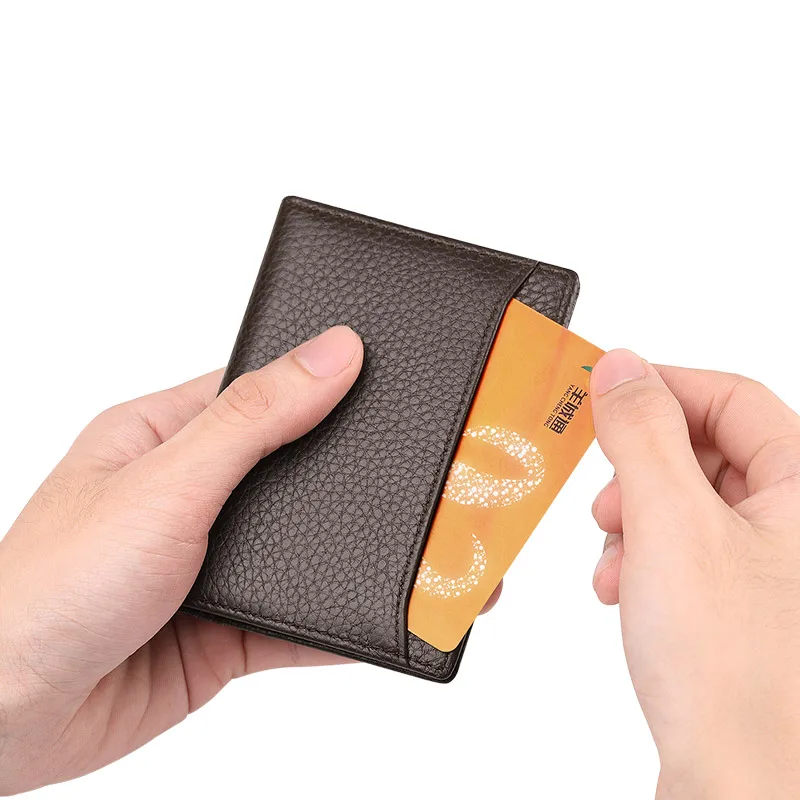 leather mens card holder wallet ultra thin card bag leather soft mini card sleeve small purse high grade id card clip free global shipping