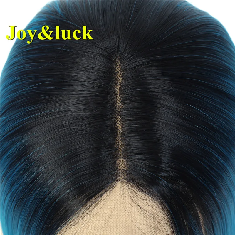 

Joy&luck Fashion Short Bob Wig Synthetic Lace Front Wig Black Ombre Blue Color Wig for Women Daily Wigs