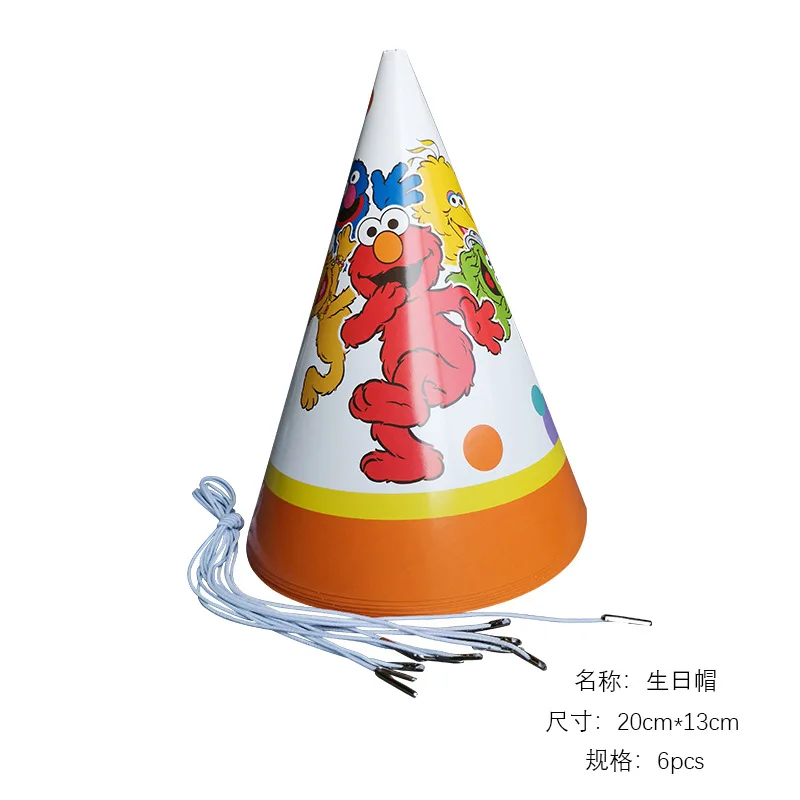 hats 6pcs Мультяшные уличные вечерние принадлежности с изображением кунжута Elmo одноразовая Праздничная посуда для украшения дня рождения бумажные салфетки детский душ - Цвет: hats 6pcs