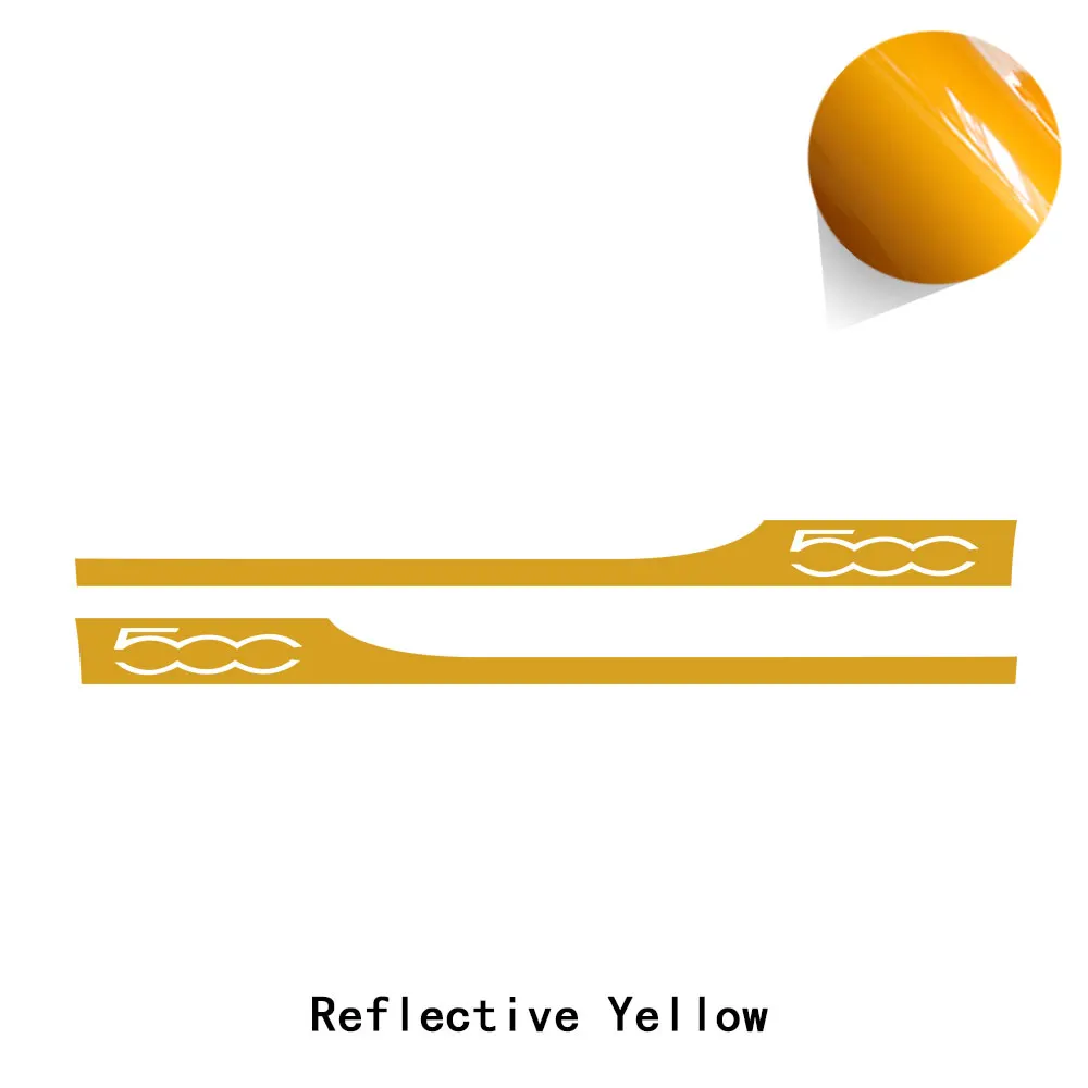 reflective yellow 2 предмета в комплекте, для стайлинга автомобилей, для гонок, Abarth, с боковыми полосками, для юбки, наклейка, для украшения тела, индивидуальная наклейка для Fiat 500, аксессуары - Название цвета: reflective yellow
