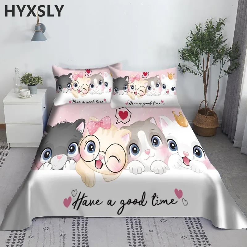 

Комплект постельного белья с изображением милого кота, плоские простыни с наволочкой для домашних животных, 3d постельное белье, простыня с ...