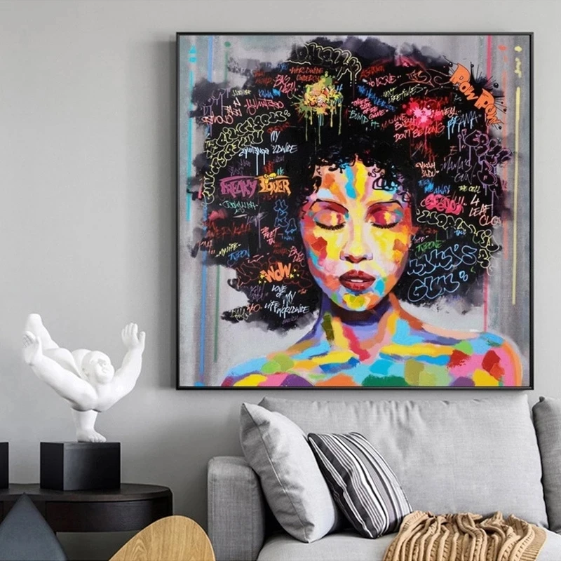 

Modern African Girl Graffiti Wall Art Canvas Paintings Girl With Words Street Art Posters And Prints Wall Pictures For Kids Room