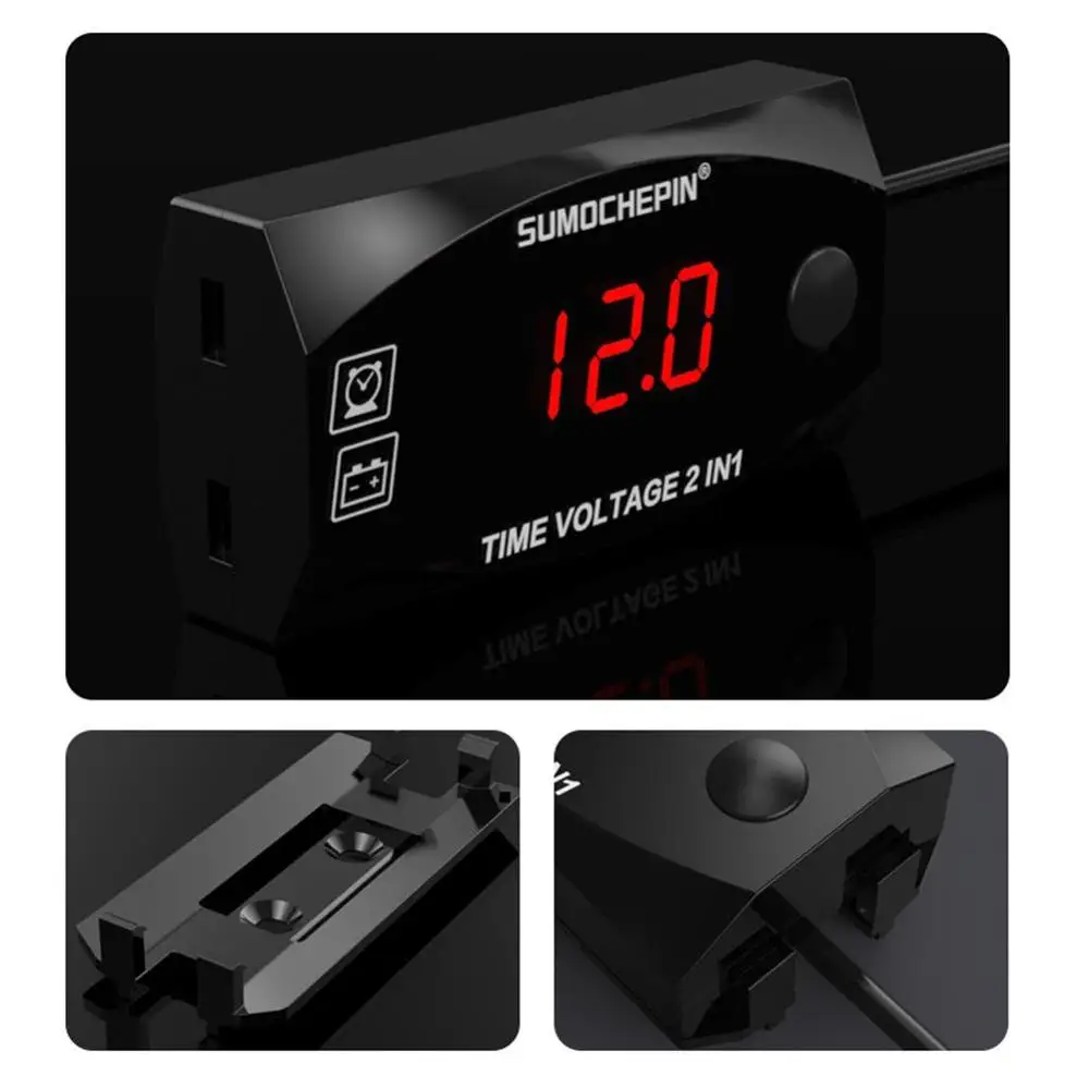 2-in-1 Voltmeter Multi-function With Digital Display Motorcycle Electric Vehicle Time Clock Electronic Accessories | Автомобили и