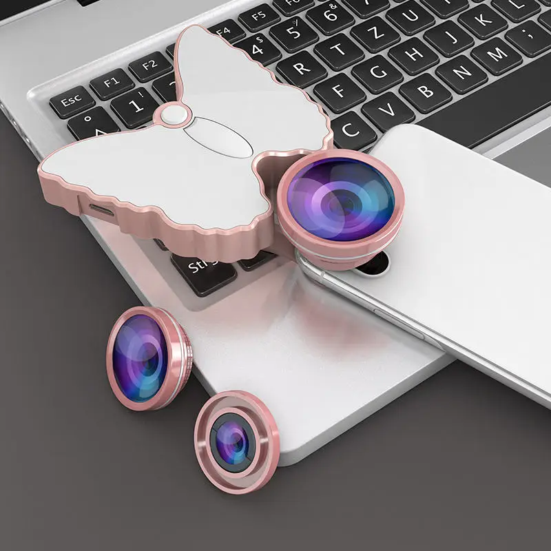 

Beautify Skin phone LED Selfie Ring Light Up Flash With 4K HD wide angle + 50X macro camera fisheye lens kit For smart phone