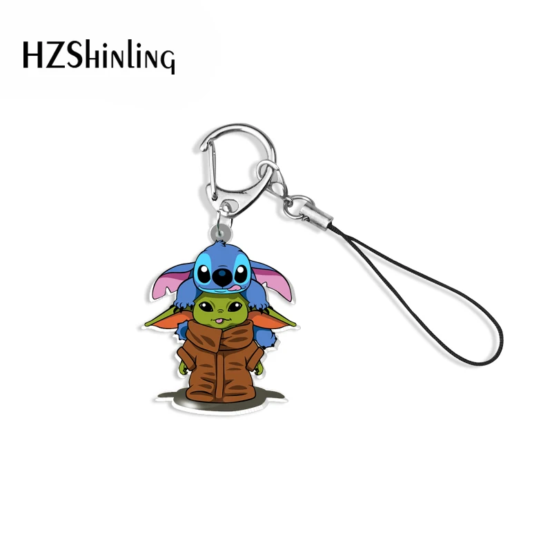 baby yoda cartoon sticker Acrylic Keychain Mobile Phone Stra