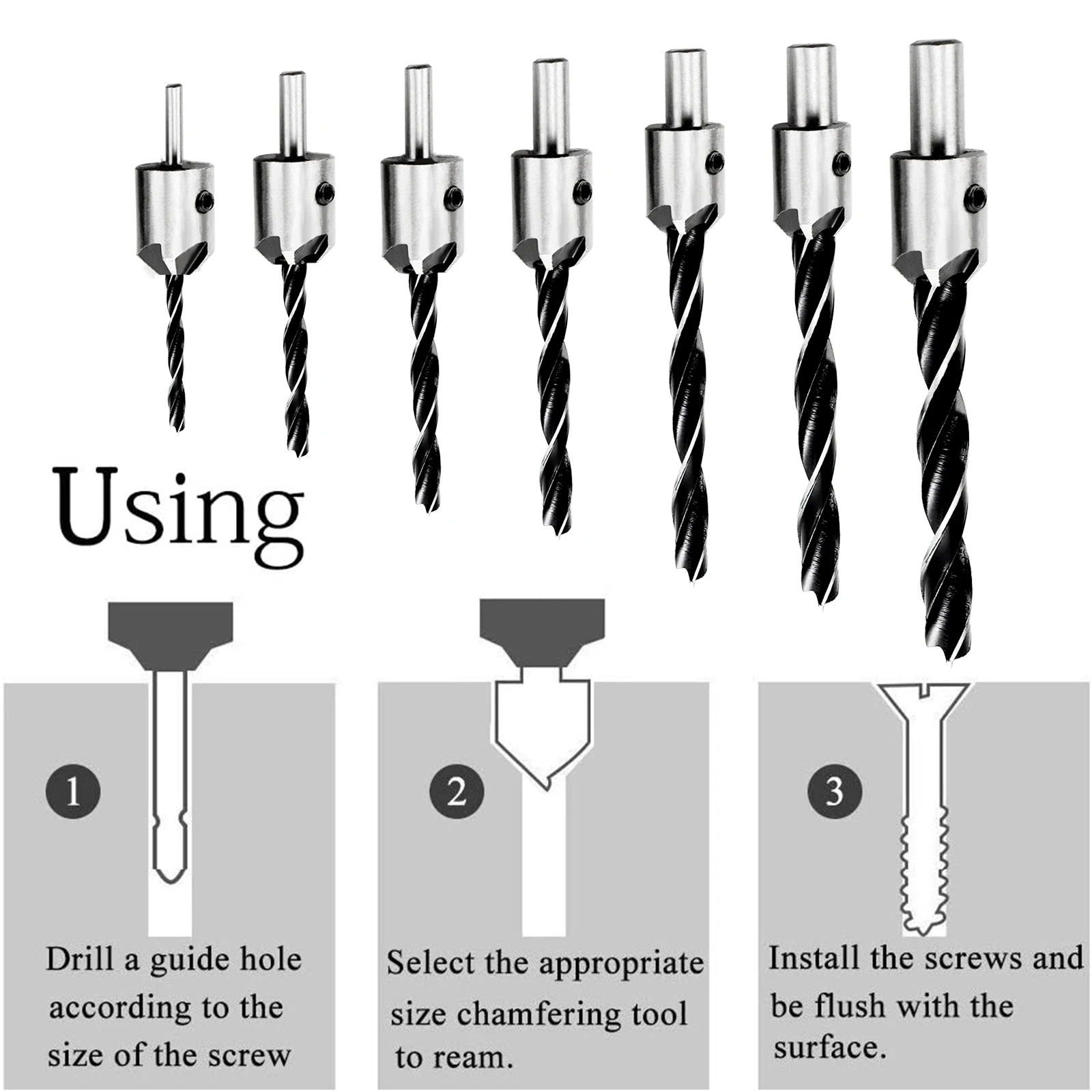 

Countersink Drill Bit Drilling Tools 23PCS Home Carbon Steel Hole Woodworking Chamfer 23Pcs/Set Wood Plug Cutter