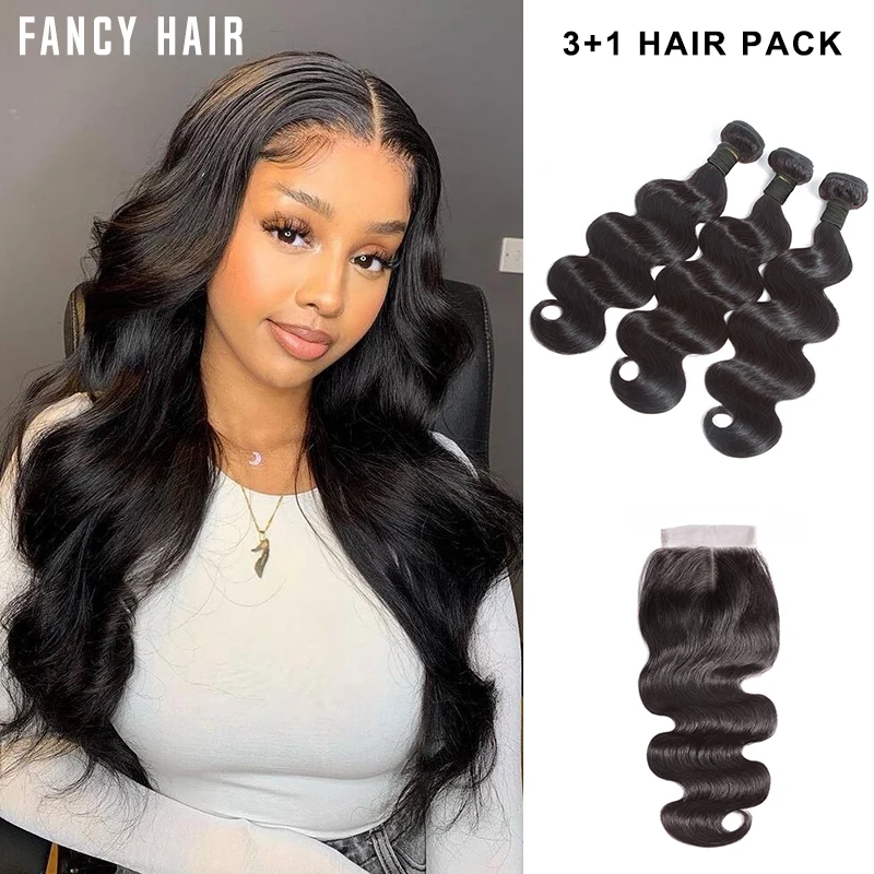 

3+1 Body Wave Hair Weave Bundles Virgin Brazilian Human Hair 3 Bundles With Closure Bliss Emerald Hair 3 Inches Longer Remy Hair