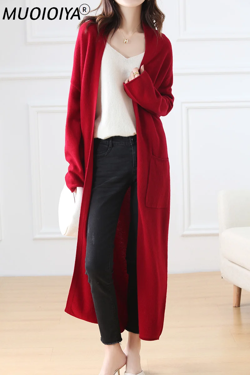 

Hot Sale Autumn Winter New 100% Wool Cardigan Sweater Women's Solid Color Fashion Long Female Loose Soft Knitted Large Size