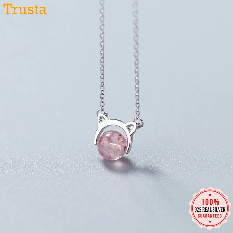 Trusta 100% Стерлинговое Серебро 925 пробы кулон в виде кота 6 мм клубника кристалл 40 см