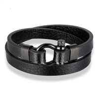 best selling new classic hip hop rock style 316 stainless steel shackle buckle bangle for mens leather bracelet gifts jewelry