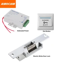 NC Electric Strike Door Lock+ Power Supply box for Door Access Control System Video doorbell  +Door Exit Button Switch