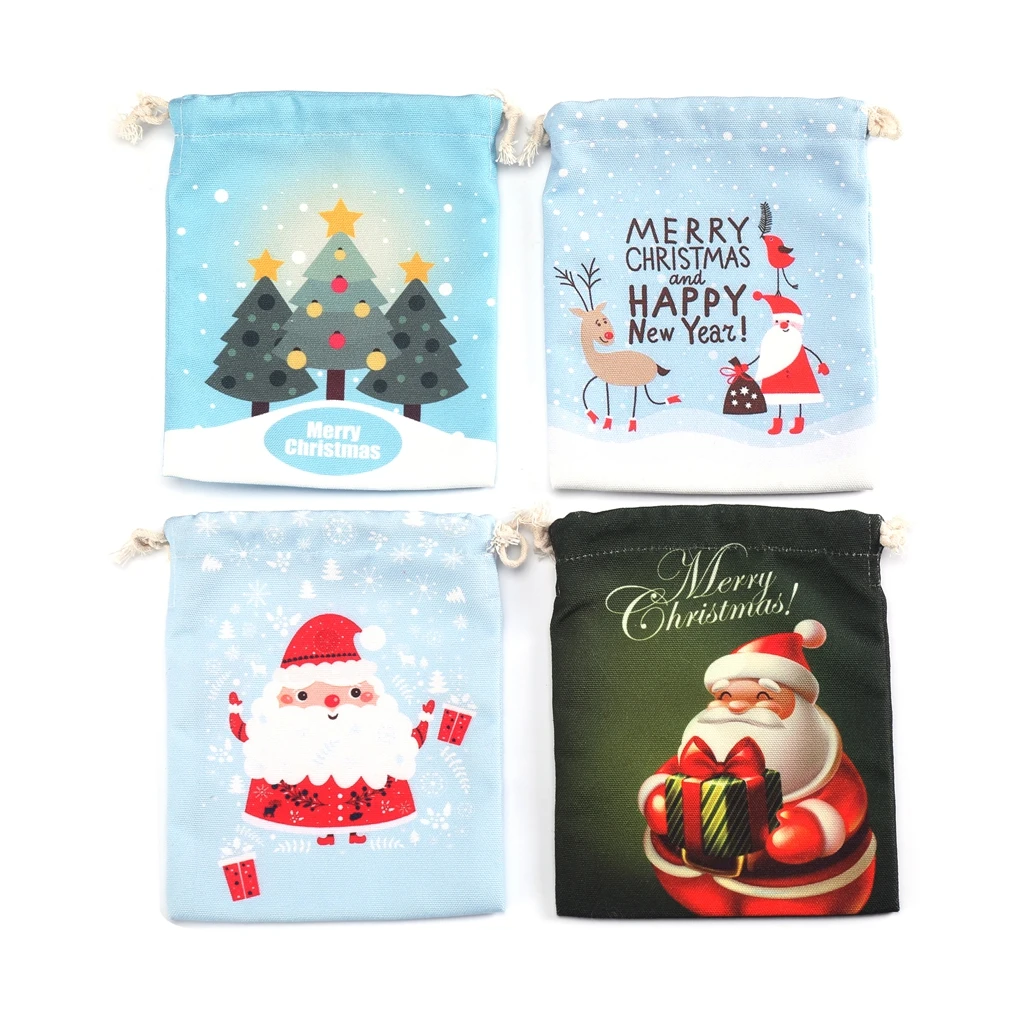 Christmas Gift Candy Bags Canvas Santa Drawstring Sack Party Club Festival Use Bags