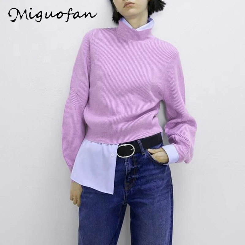 Женский вязаный свитер Miguofan повседневный однотонный эластичный с высоким