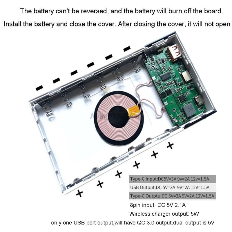 (No battery)6x 18650 Battery DIY Qi Wireless Charger QC3.0 USB Type C PD Fast Charge Power Bank Box Case for Mobile Phone Tablet | Мобильные
