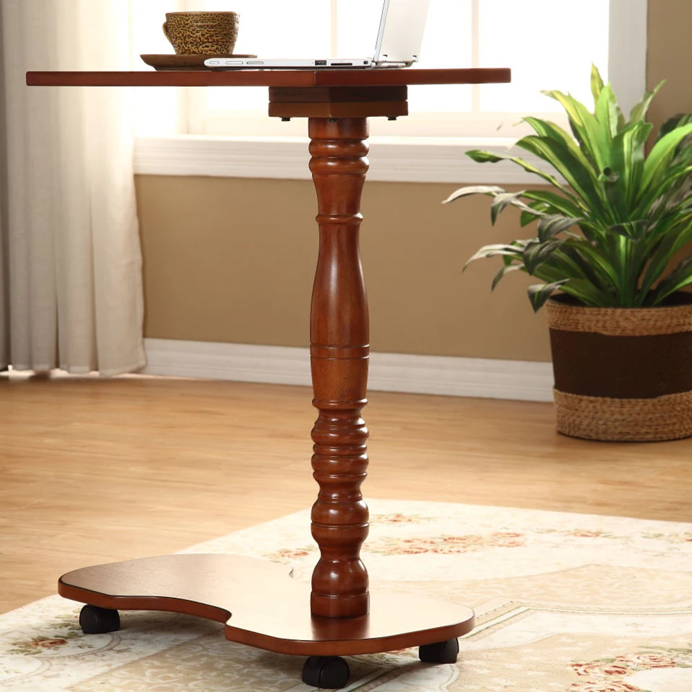 Solid wood laptop desk bed bedside table removable lazy activity wheeled sofa side |